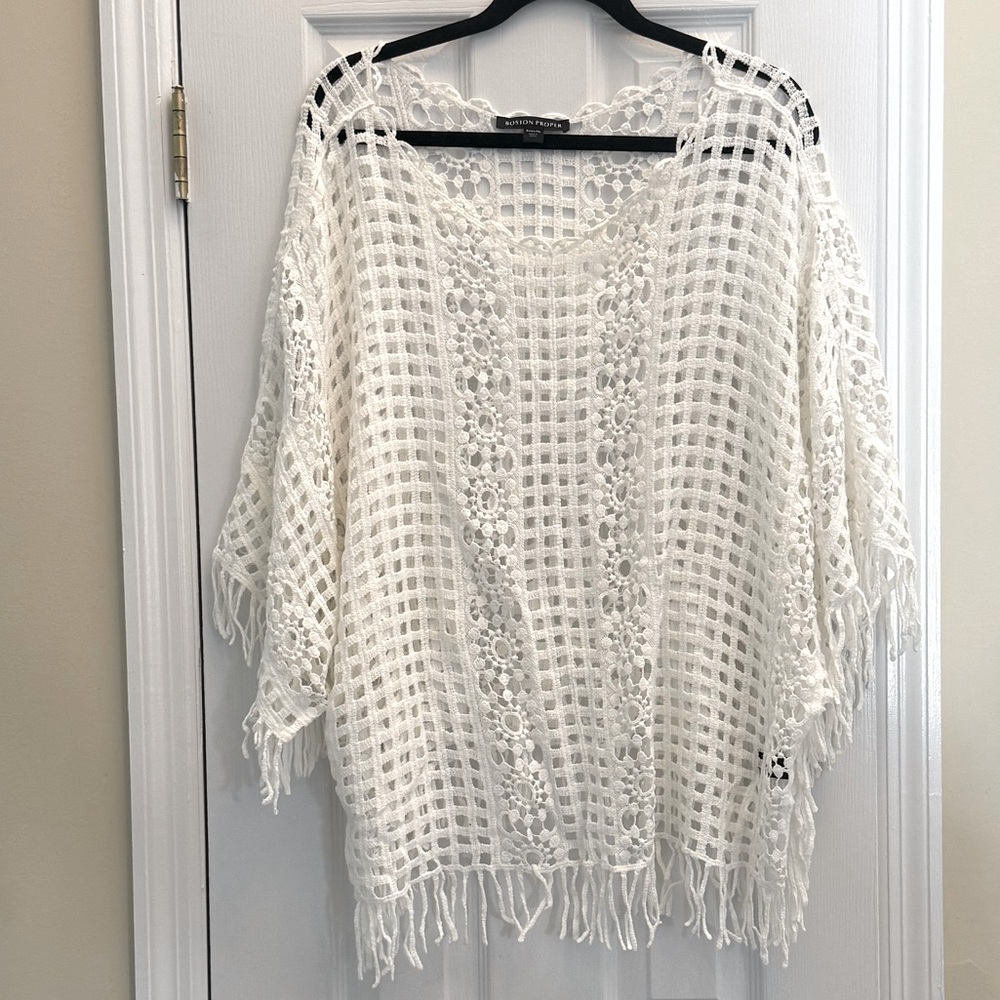 Boston‎ Proper Poncho Women's Size L/XL Slouchy Effortless Crochet Pullover Top